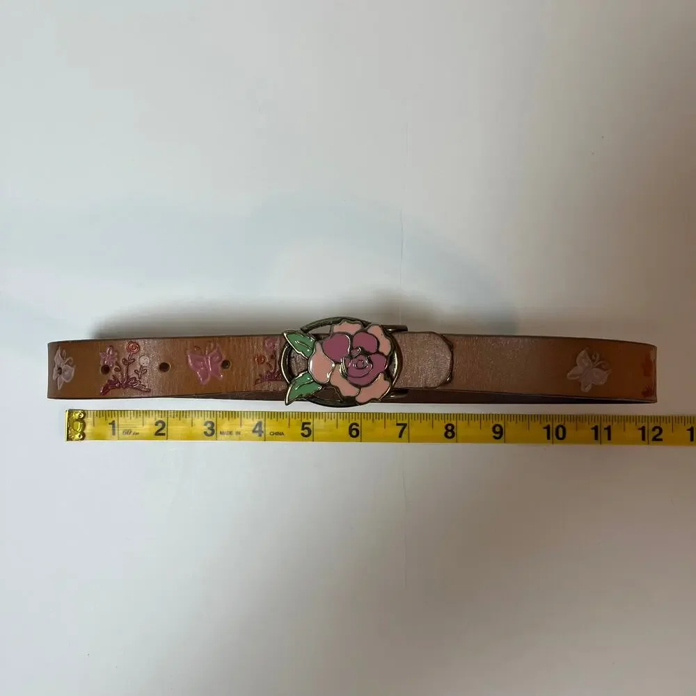 Gap Kids Girls Leather Belt Rose Brown Floral Butterfly‎ Small Cottage Princess